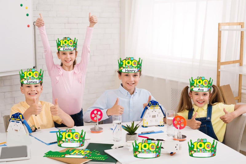 WhatSign 100th Day of School 100 Days of School Paper Crowns for Kids 24Pcs 100th Day of School Decorations Paper Crown Birthday Party Hat for School Activity Classroom Supplies  Medium  1-black - Image 3